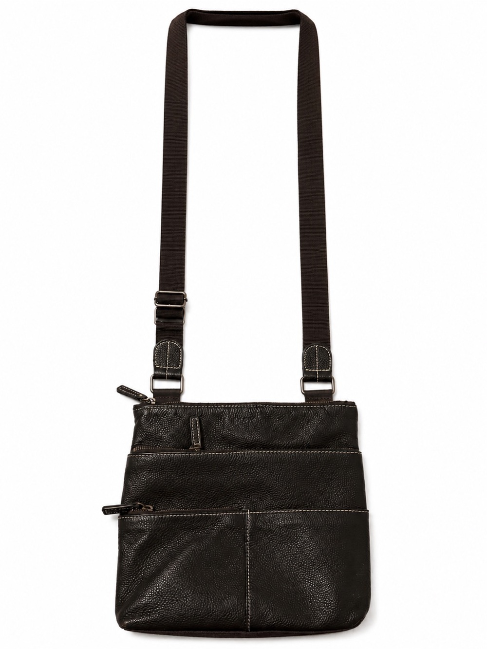 Roots Genuine Leather Crossbody Bag Brown Multi Pocket Organizer Travel Purse